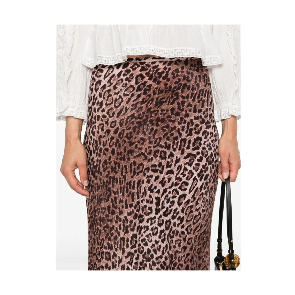 Rixo Luipaardprint Satijnen Rok Brown Dames