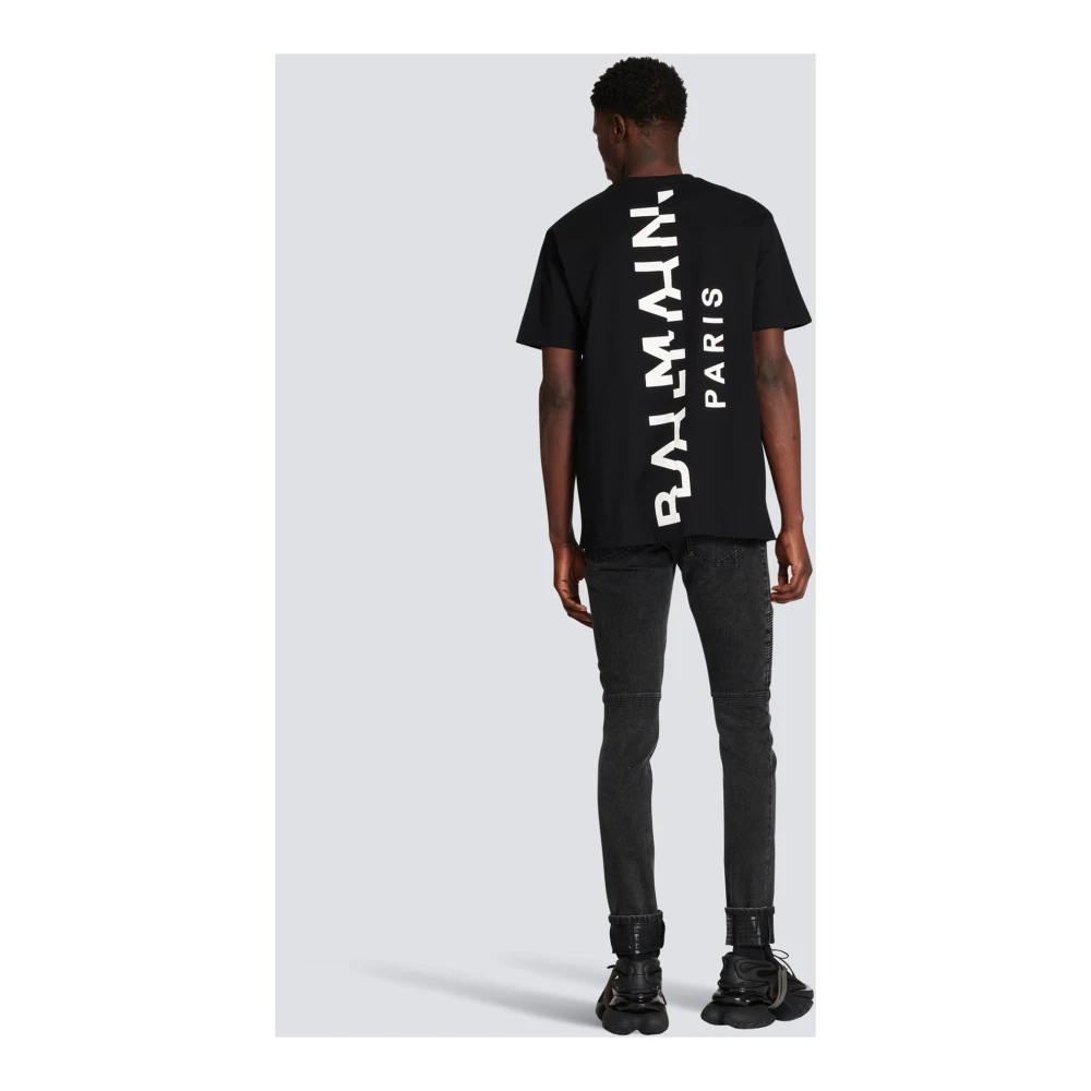 Balmain Oversized katoenen T-shirt met maxi logo-print Black Heren