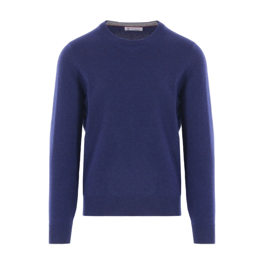 Brunello Cucinelli Men's Blue Luxury Cashmere Crew-Neck Jumper - Cashmere Knitwear - L - Knitwear