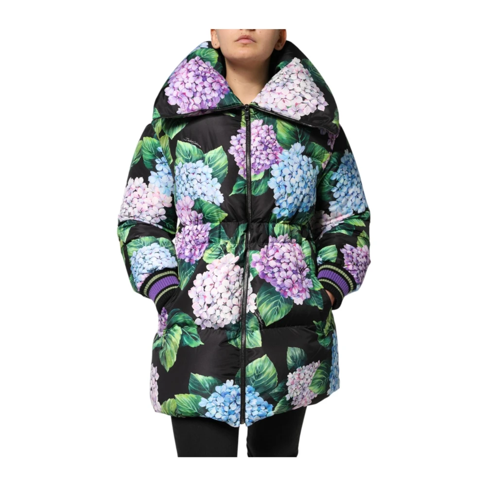 Dolce & Gabbana Women's Floral Print Puffer Jacket With Logo