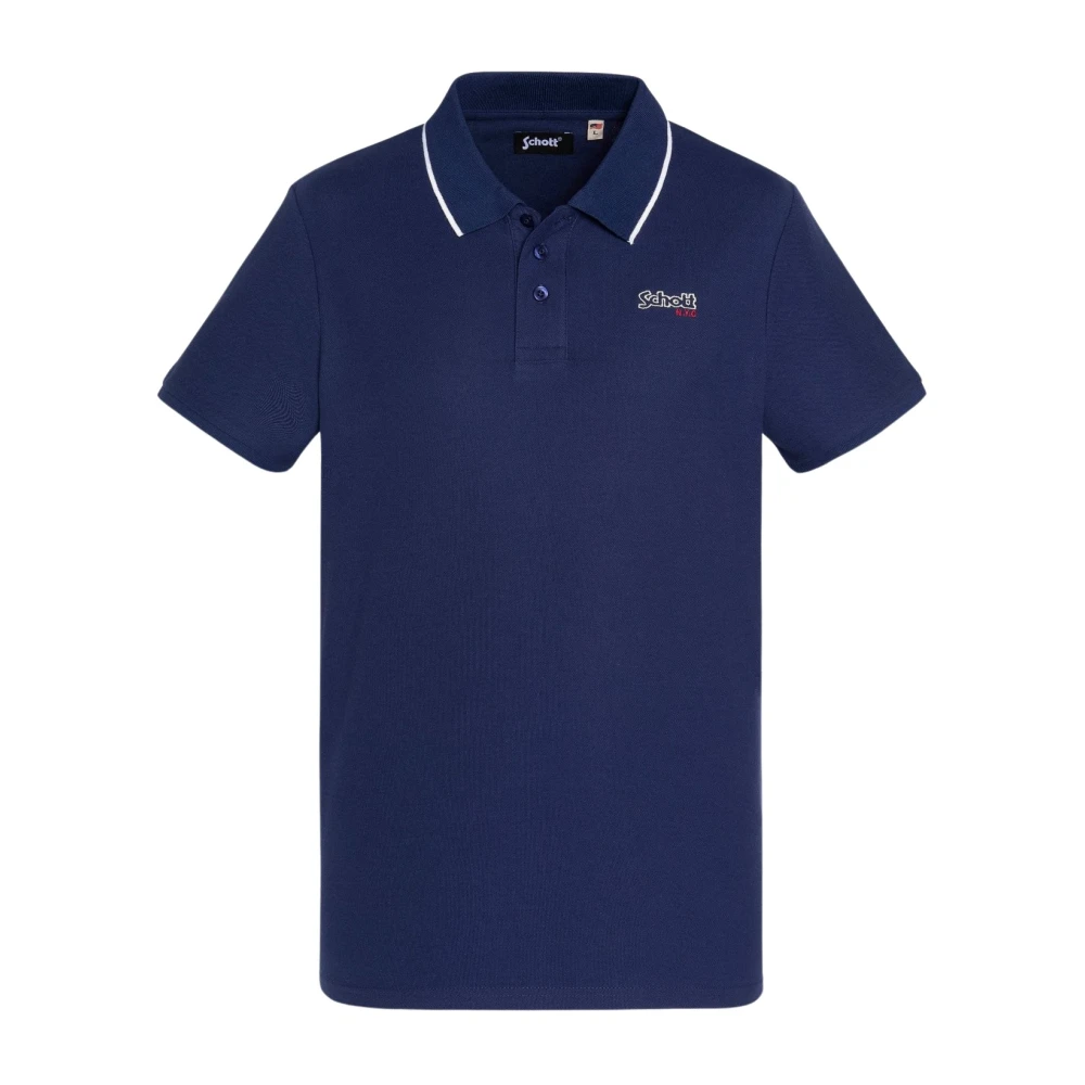 Schott NYC Katoenen Polo Shirt Paul Blue Heren