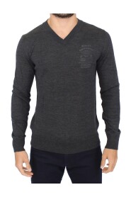Gray Wool Blend V-neck Pullover Sweater