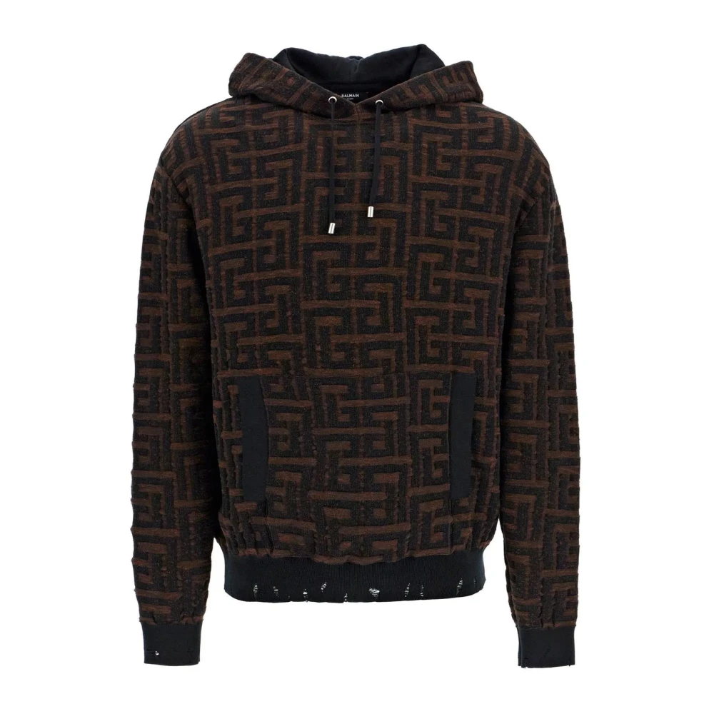 Balmain Brun Sweatshirt med Dragsko Huva Brown, Herr