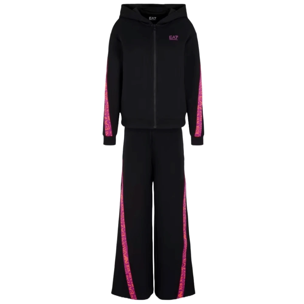 Emporio Armani EA7 Zwart hoodie en wijde broek set Black Dames