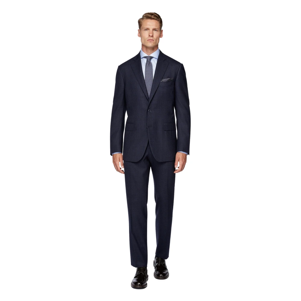 Boggi Milano Getailleerd pak met micro-patroon in stretchwol Blue Heren