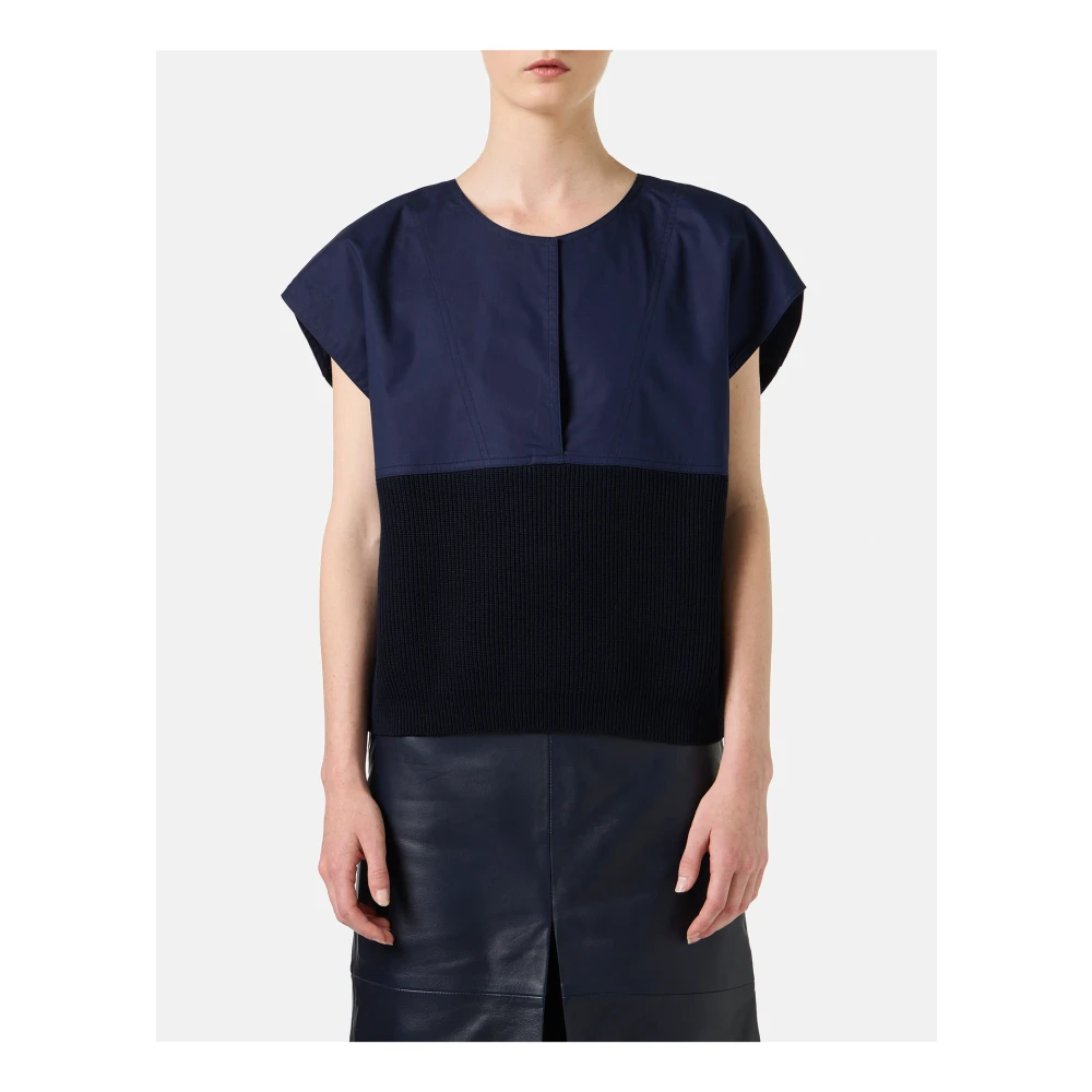 Iceberg Blauwe carry-over ronde hals in katoen met jacquard logostreep Blue Dames
