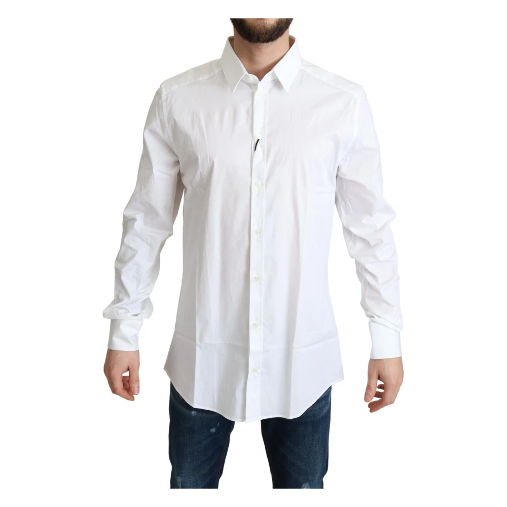Dolce & Gabbana Men's White Formal Shirts,, Elegant Cotton Stretch Dress Shirt Medium