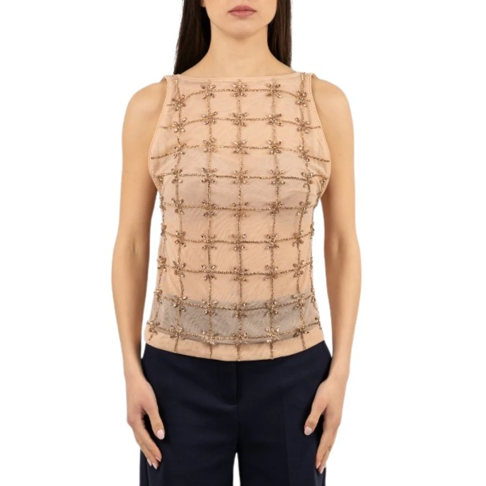 Pinko Women's Beige Sleeveless Tops, S, Top Donna