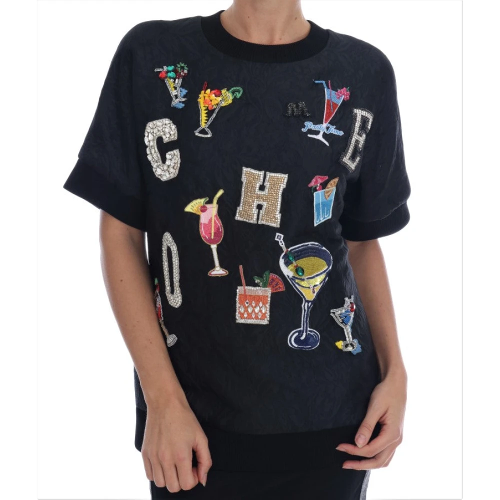 Dolce & Gabbana Black Brocade Crystal Cocktail Jumper - Female - T-Shirts - Black - Xs - Tops
