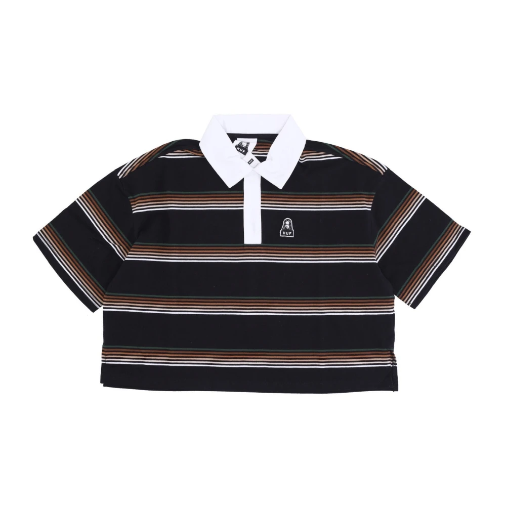HUF Gestreept Crop Polo Shirt Black Dames