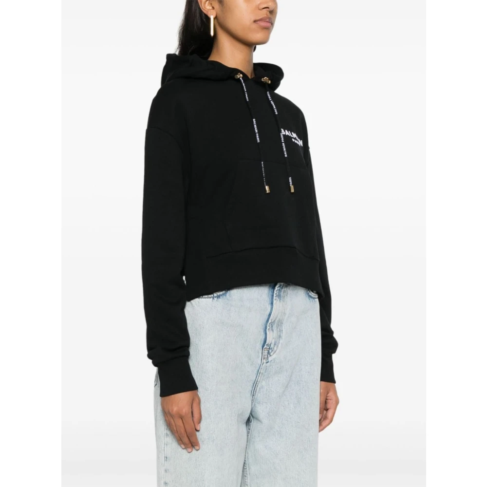 Balmain Zwarte Hoodie Trui Jersey Logo Black Dames