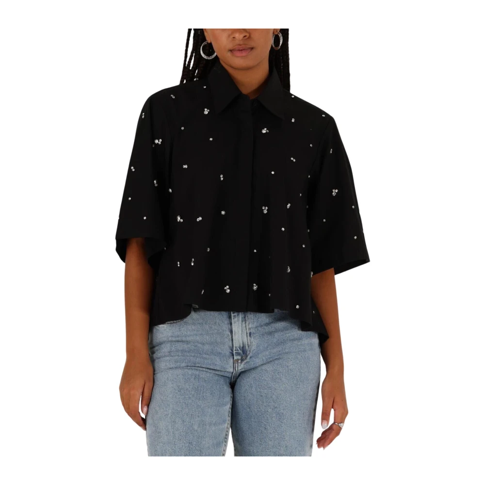 Est'Seven Zwarte Blouse met Strass-steentjes Black Dames