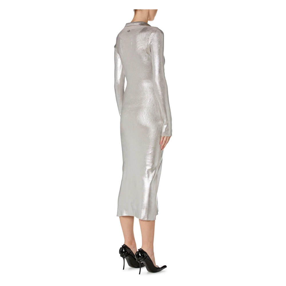 Diesel Metallic Katoenen V-Hals Jurk Gray Dames