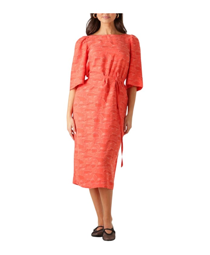 oranje-midi-jurk-met-3-4-mouwen