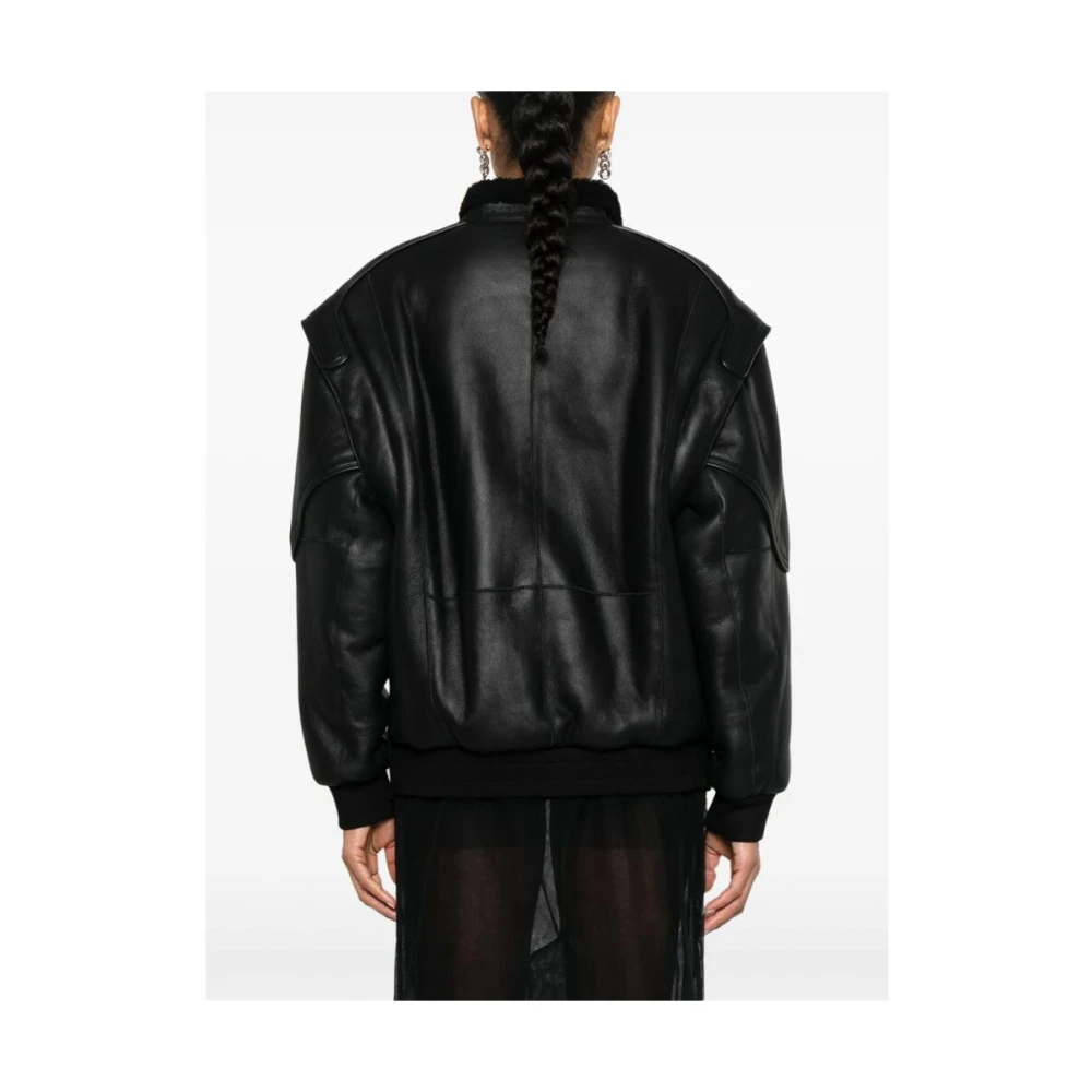 IRO Shearling Trim Leren Jas Black Dames