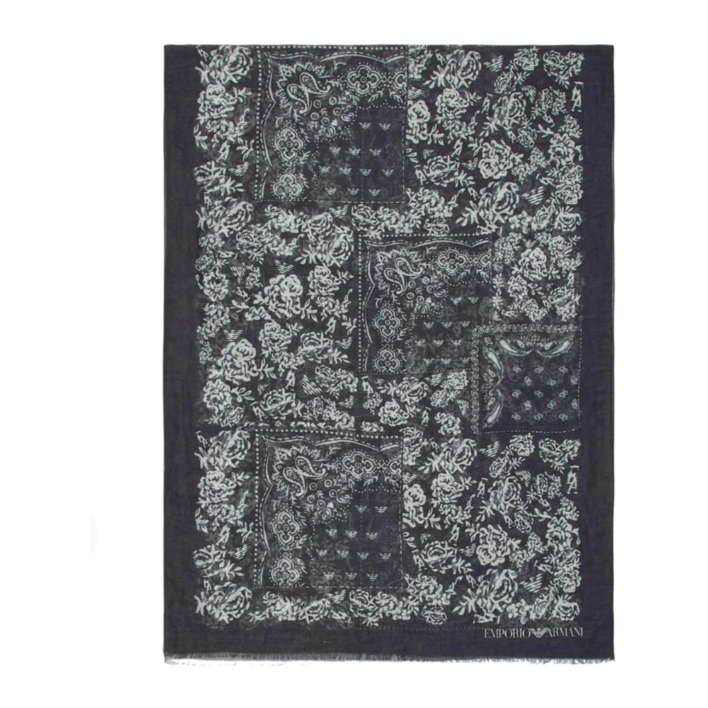 Emporio Armani Women's Blue Scarves, One Size, Linen Blend Stole With A Bandana Print