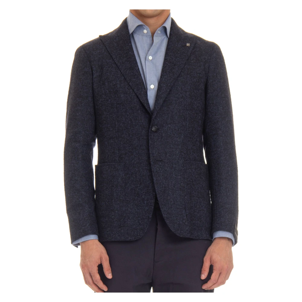 Tagliatore Blauwe Geweven Jas Single-Breasted Stijl Blue Heren