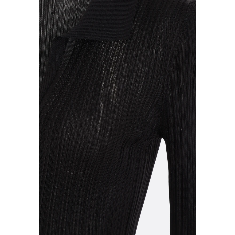 Durazzi Milano Zwart Geribbeld Zijden Polo Shirt Black Dames