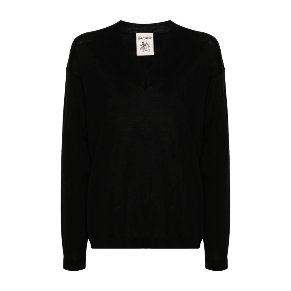 Semicouture Zwarte V-hals gebreide trui Corinna Black Dames