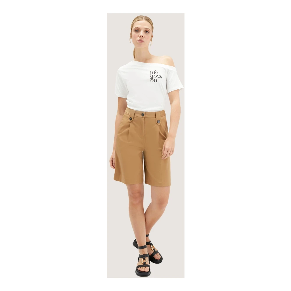 Motivi T-shirt met asymmetrische halslijn en logo White Dames