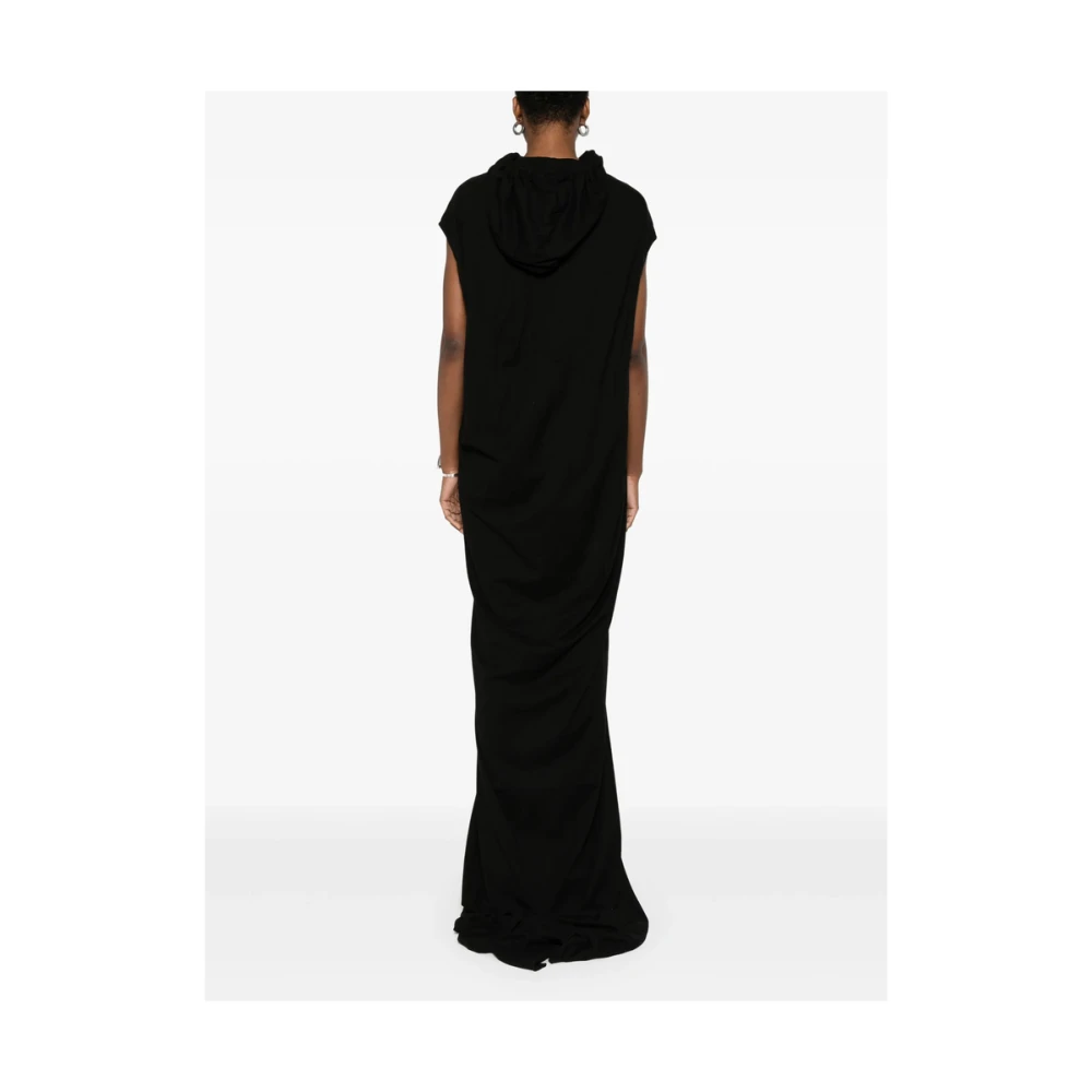 Rick Owens Zwarte Trekkoord Hoodie Jurk Black Dames
