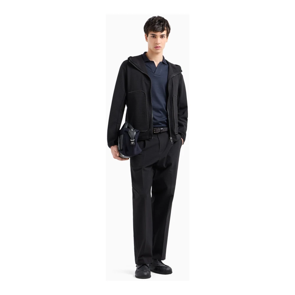 Emporio Armani Zwarte Chino Broek Seersucker Black Heren