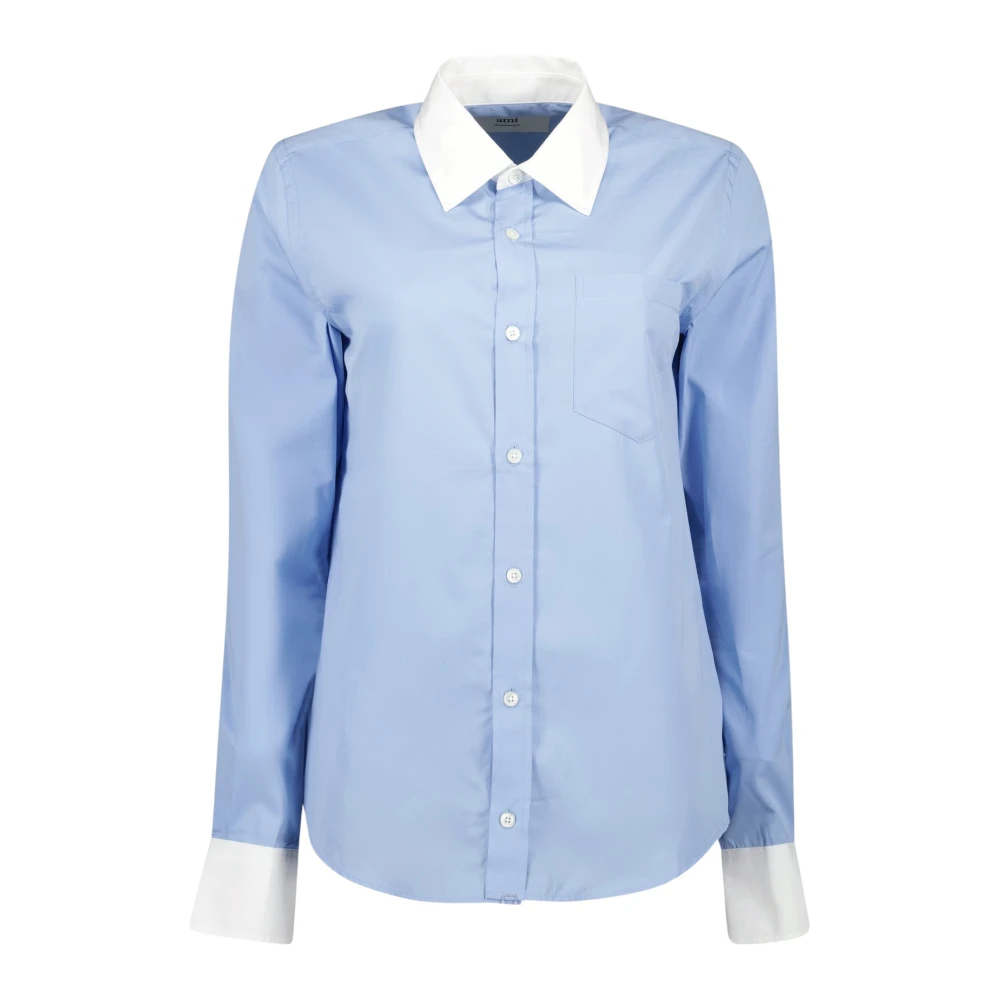 Ami Paris Blauw en wit popeline overhemd Blue Dames