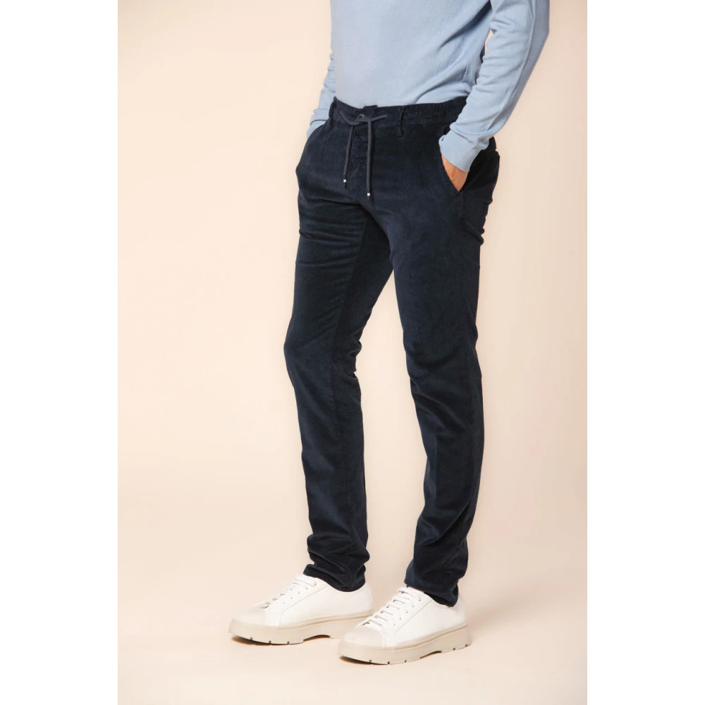 Mason's Navy Blauwe Velvet Chino Jogger Broek Blue Heren