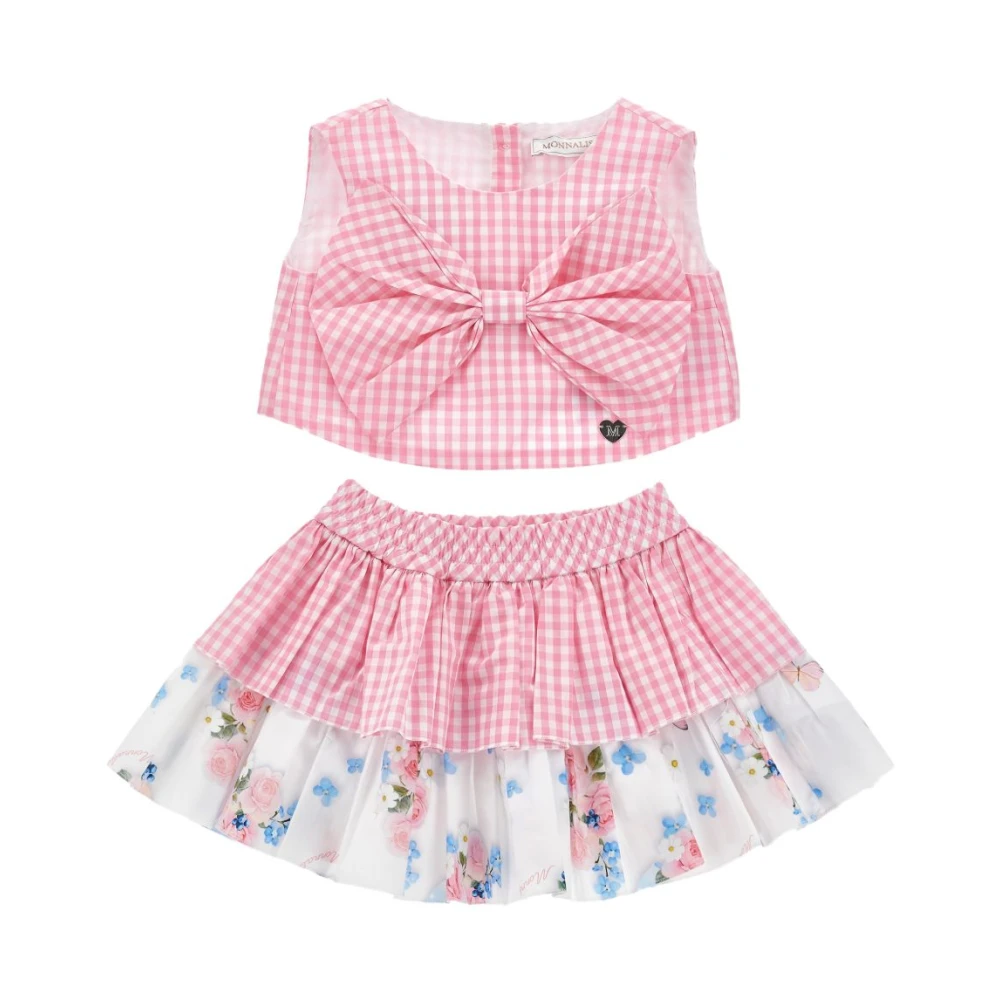 Monnalisa Girls Pink Kids Sets, 2 Y, Gingham Bow Set