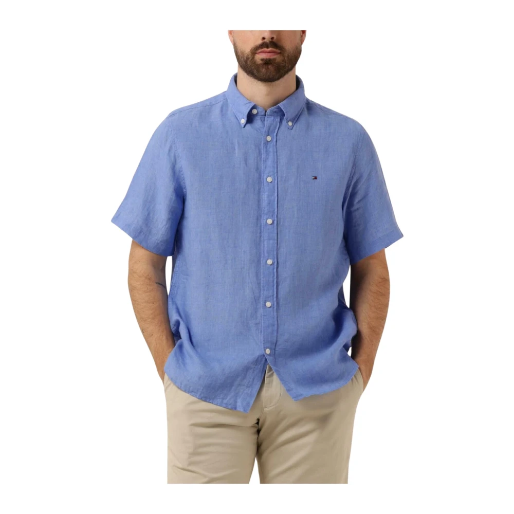 TOMMY HILFIGER Heren Overhemden Pigment Dyed Linen Rf Shirt S s Blauw