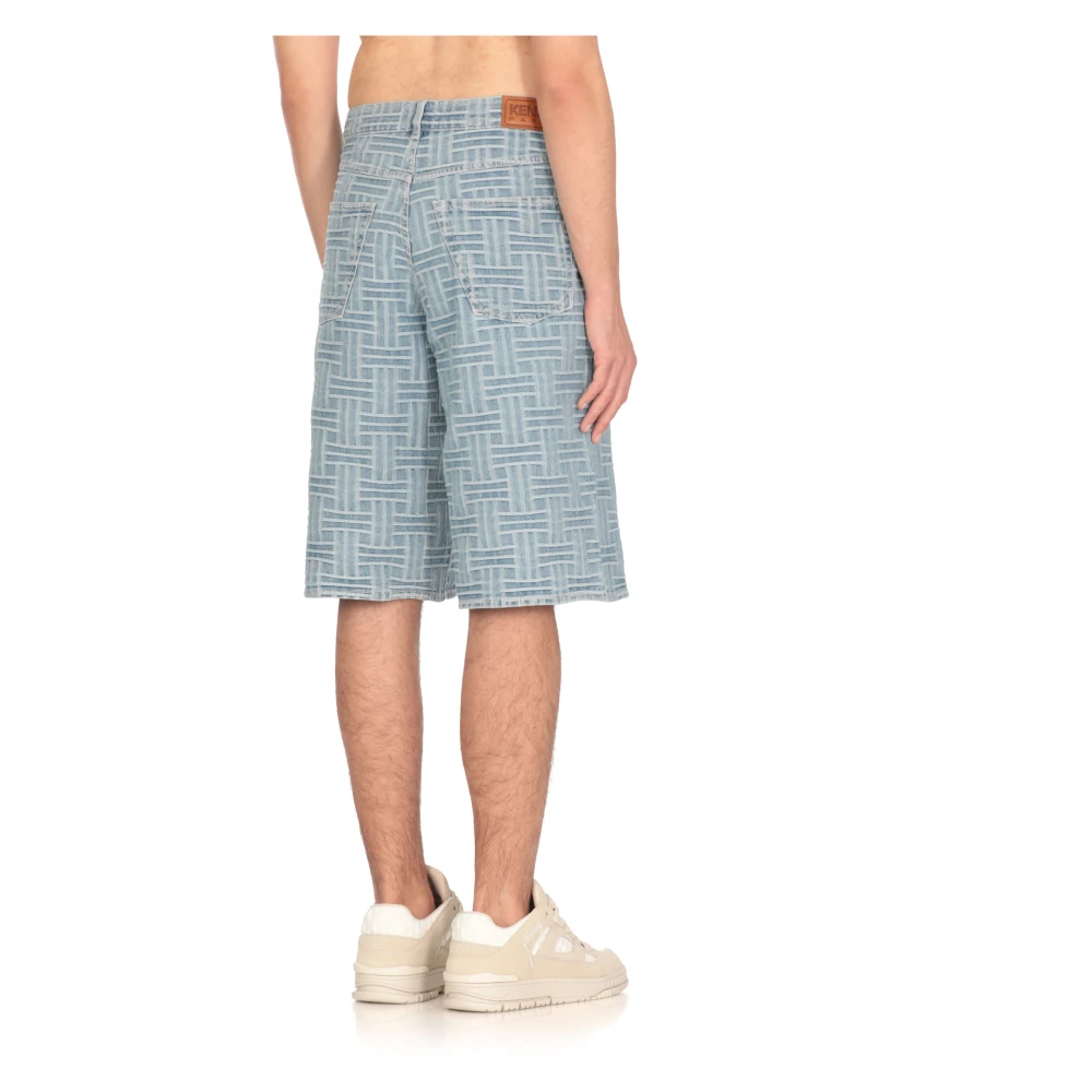 Kenzo Blauwe katoenen bermuda shorts met weefpatroon Blue Heren