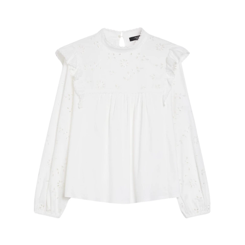 Max Mara Women's White Taddeo Cotton Poplin Shirt With Embroidery - Blouses - Xs - Blouses & Shirts