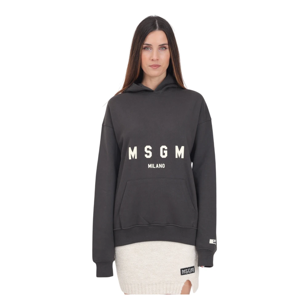 Msgm Grijze hoodie met logo print Gray Dames