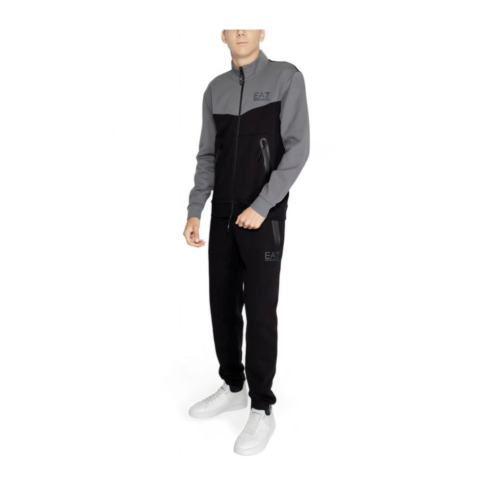 Emporio Armani EA7 Zwarte katoenen sweatsuit met comfortabele pasvorm Black Heren