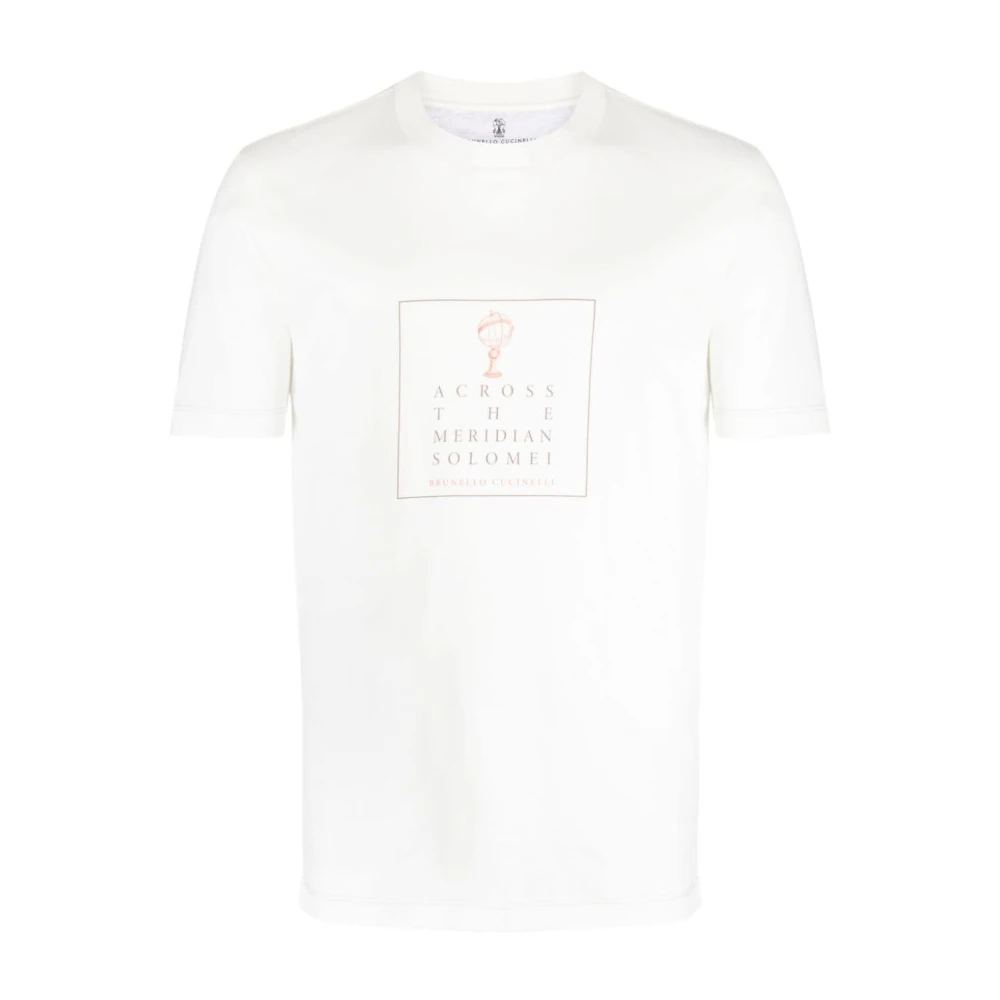 BRUNELLO CUCINELLI Grafisch Bedrukt Katoenen T-Shirt White Heren