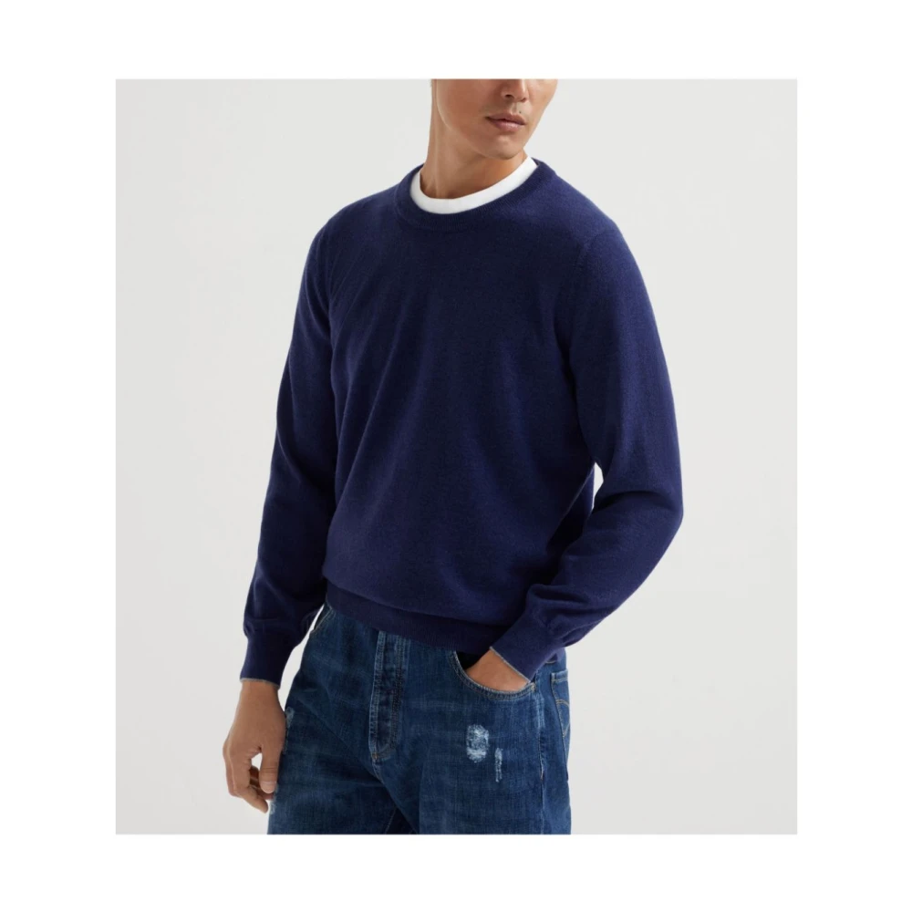 BRUNELLO CUCINELLI Ocean Blue Crew Neck Sweater Blue Heren