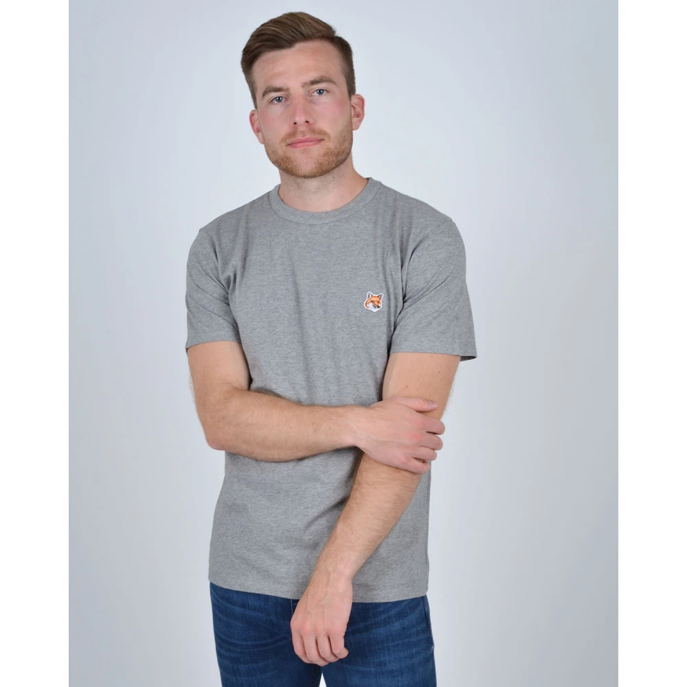 Maison Kitsuné Grijze Fox Head Patch Classic Tee-Shirt Gray Heren