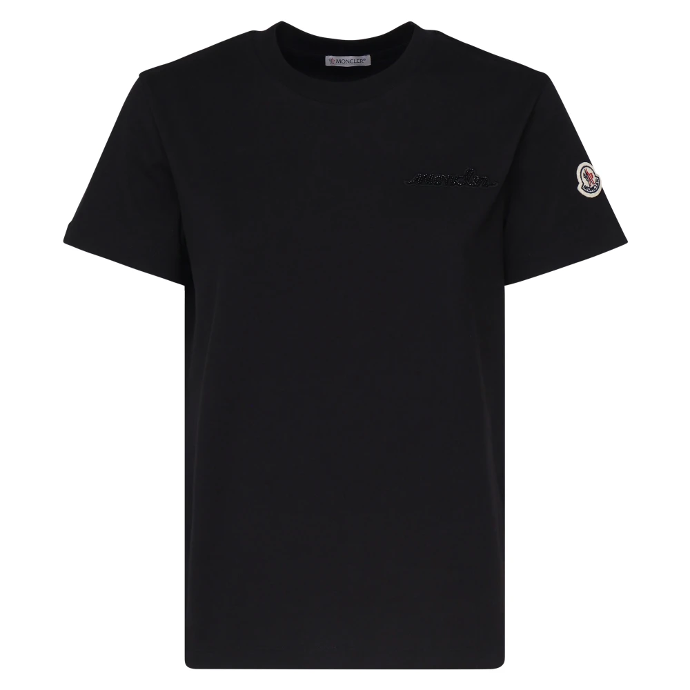 Moncler Zwart Katoenen Jersey Crew Neck T-shirt Black Dames