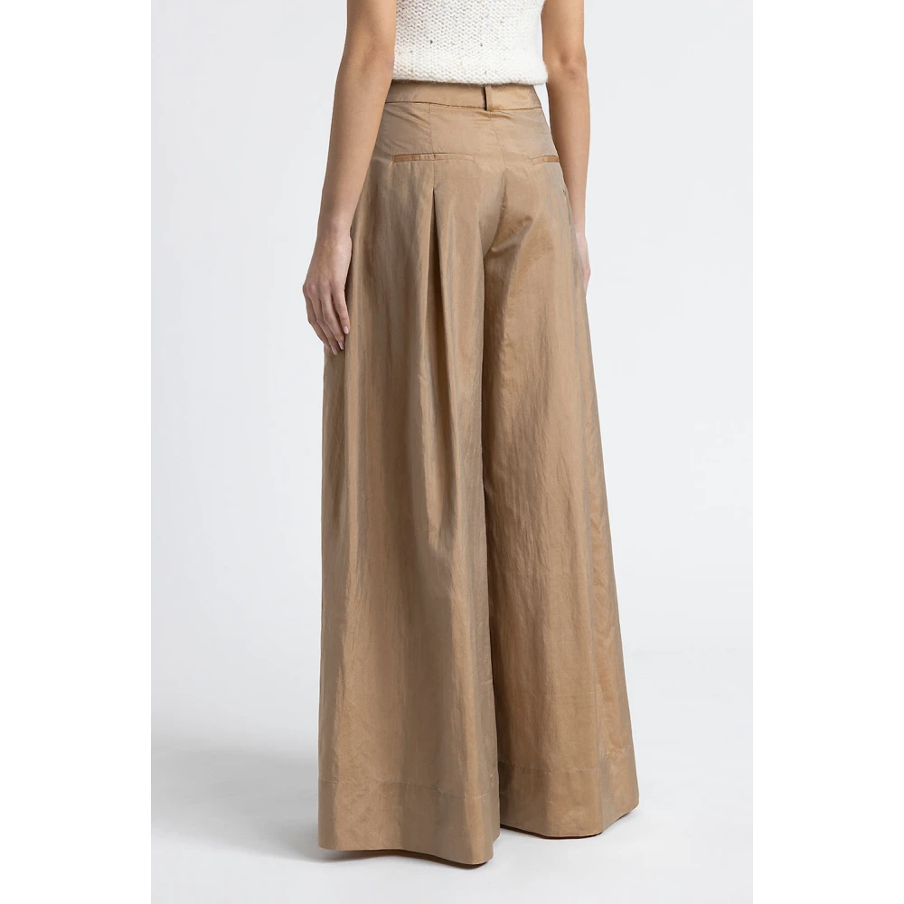 PESERICO Lichte zijdeblend wijde pijpen broek Brown Dames