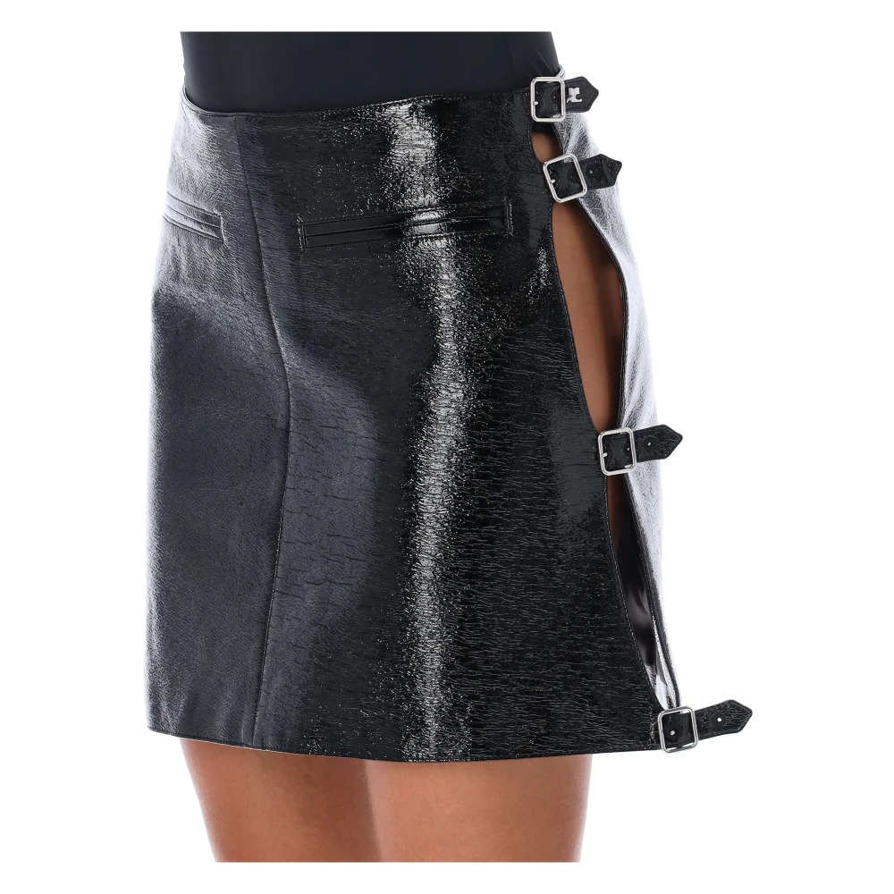 Courrèges Zwarte Vinyl Mini Rok Black Dames
