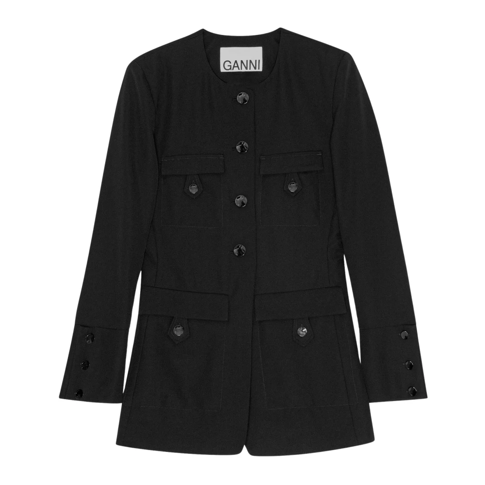 Ganni Twill Suiting Blazer Black Dames