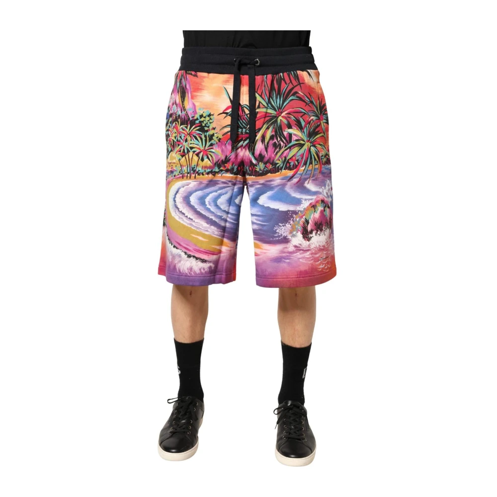 Dolce & Gabbana Uomo Multicolor Bermuda In Cotone Con Stampa Grafica