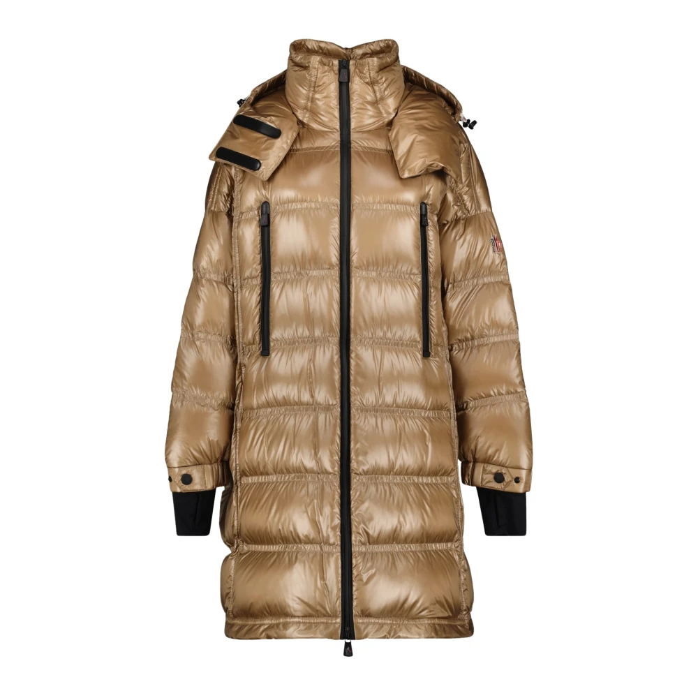 Moncler Beige Nylon Jas met Hoge Kraag Beige Dames