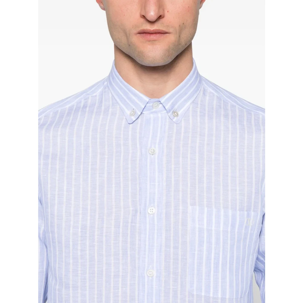 Valentino Blauw Gestreept Overhemd Met Knopen Blue Heren