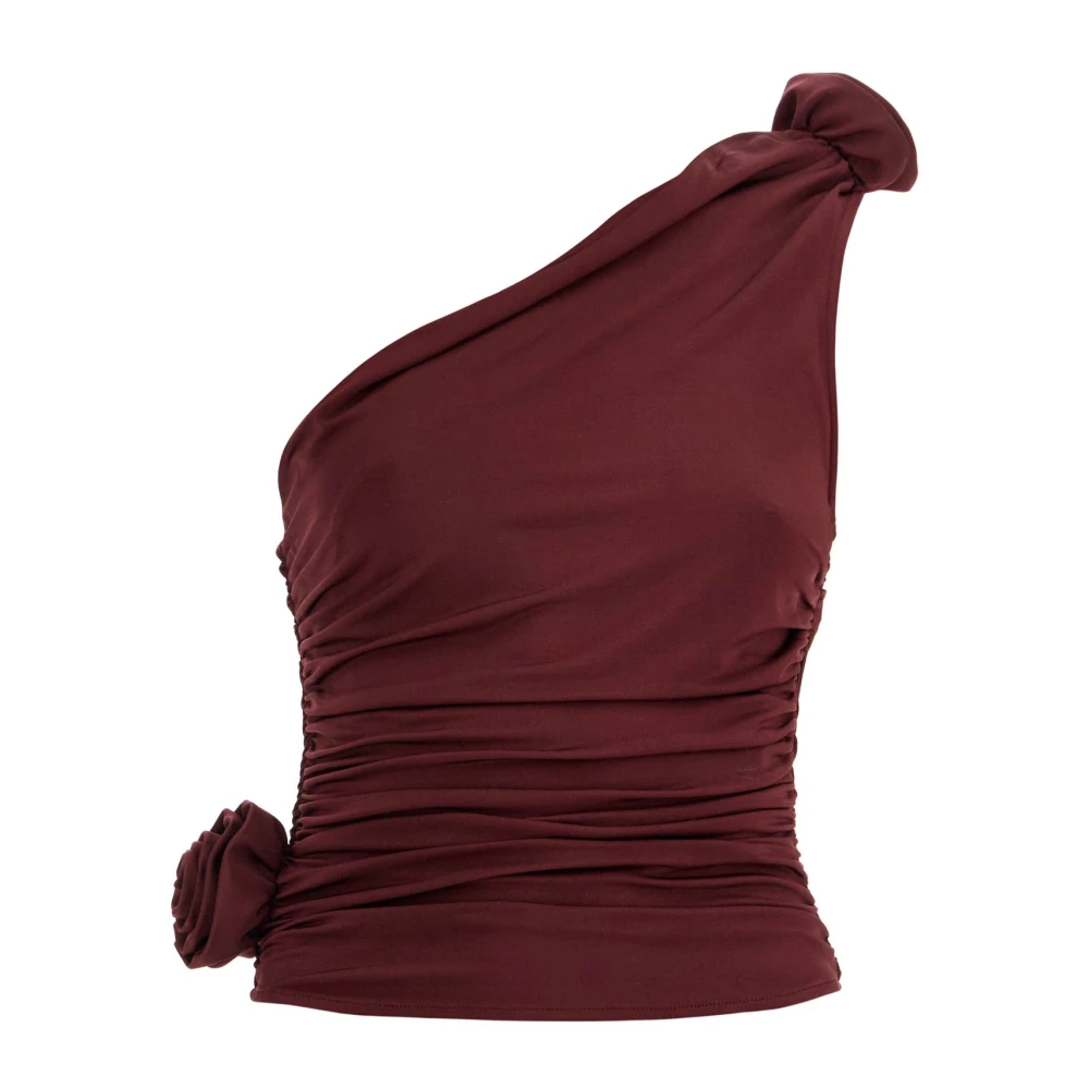 Magda Butrym Bloemige One-Shoulder Jersey Top Red Dames