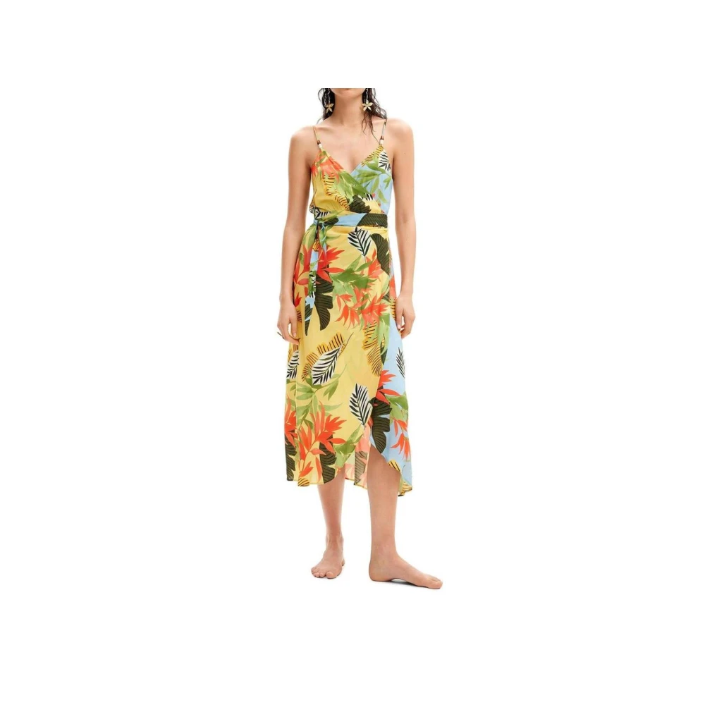Desigual Gele Viscose Midi Jurk Elegant Design Multicolor Dames