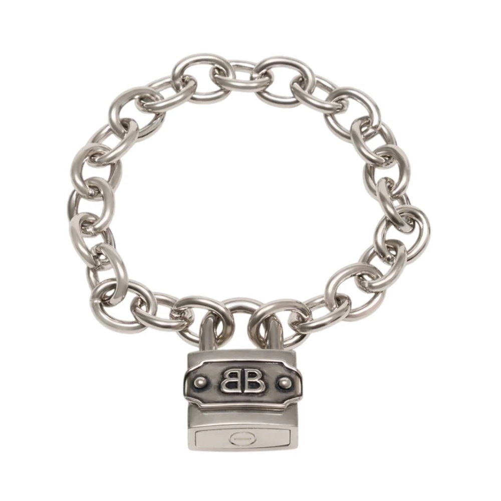 Balenciaga Women's Gray Bracelets, M, Bb Padlock Bracelet