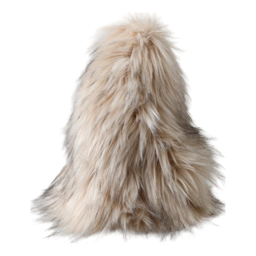 Dolce & Gabbana Women's Beige Acrylic Fur Bucket Hat