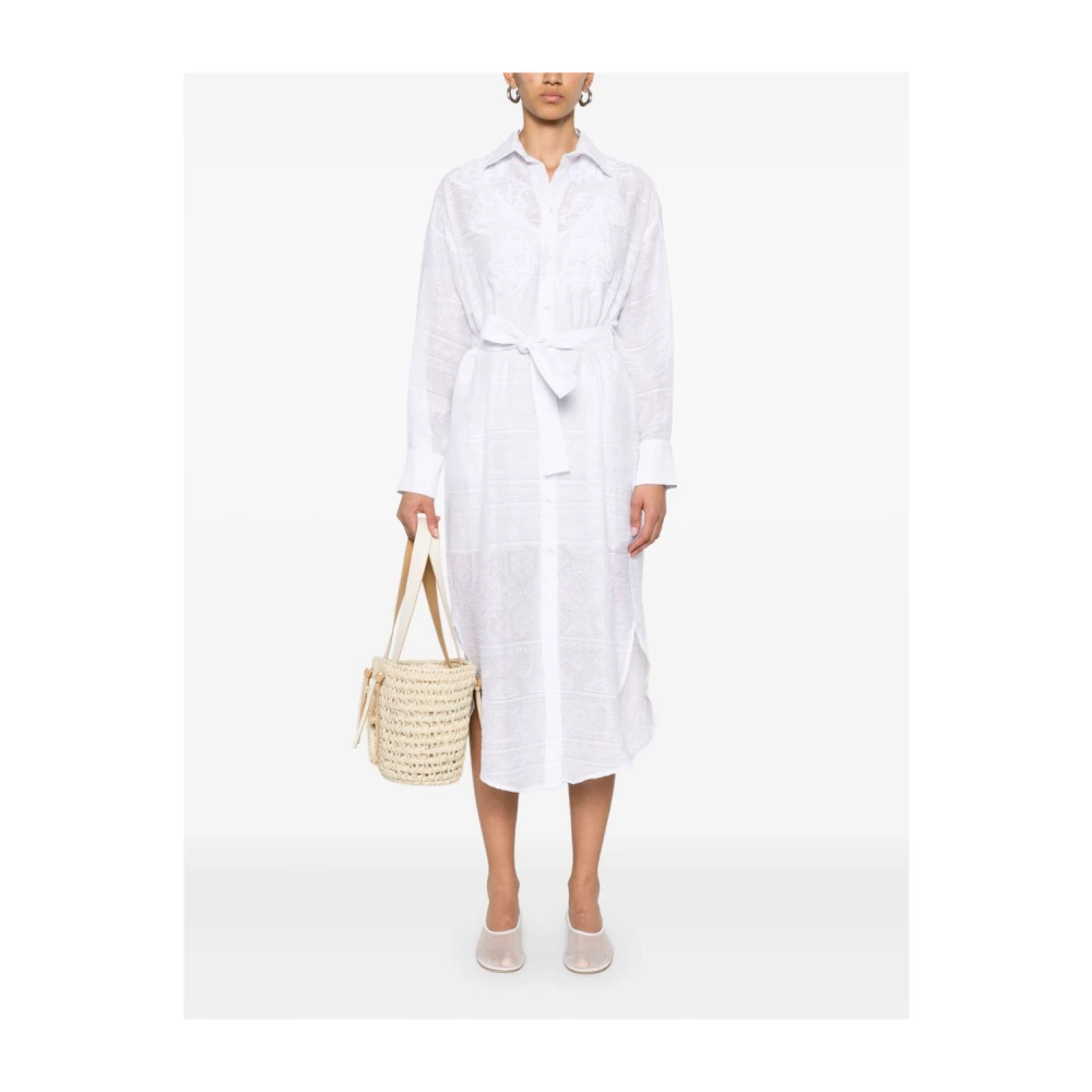 Ermanno Scervino Witte Jurk met Knoopsluiting en Tailleband White Dames