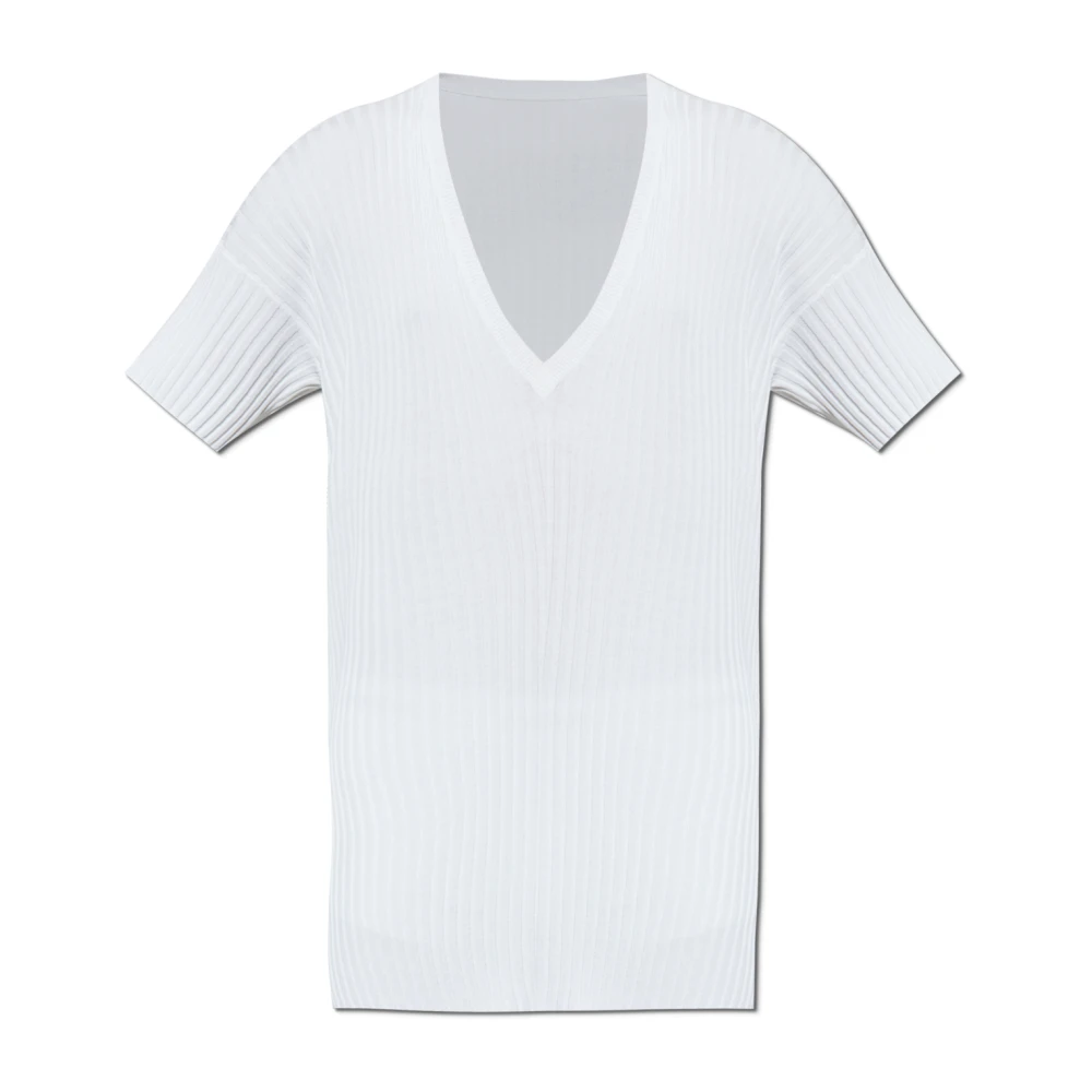 Mm6 Maison Margiela Vit Ribbstickad Tröja